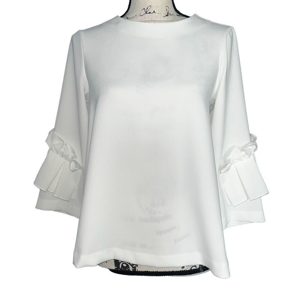ANTONIO MELANI White Ruffle Bell-Sleeve Blouse